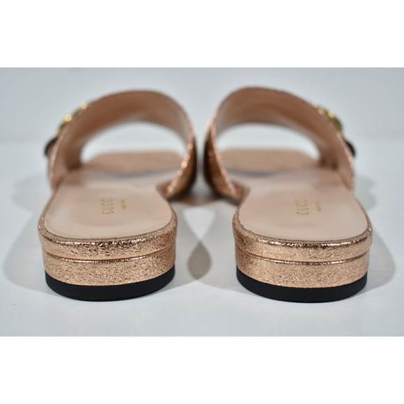 Gucci Marmont Rose Gold GG Interlocking Metal Logo Mule Flat Slide Sandal 37.5 - Picture 11 of 12
